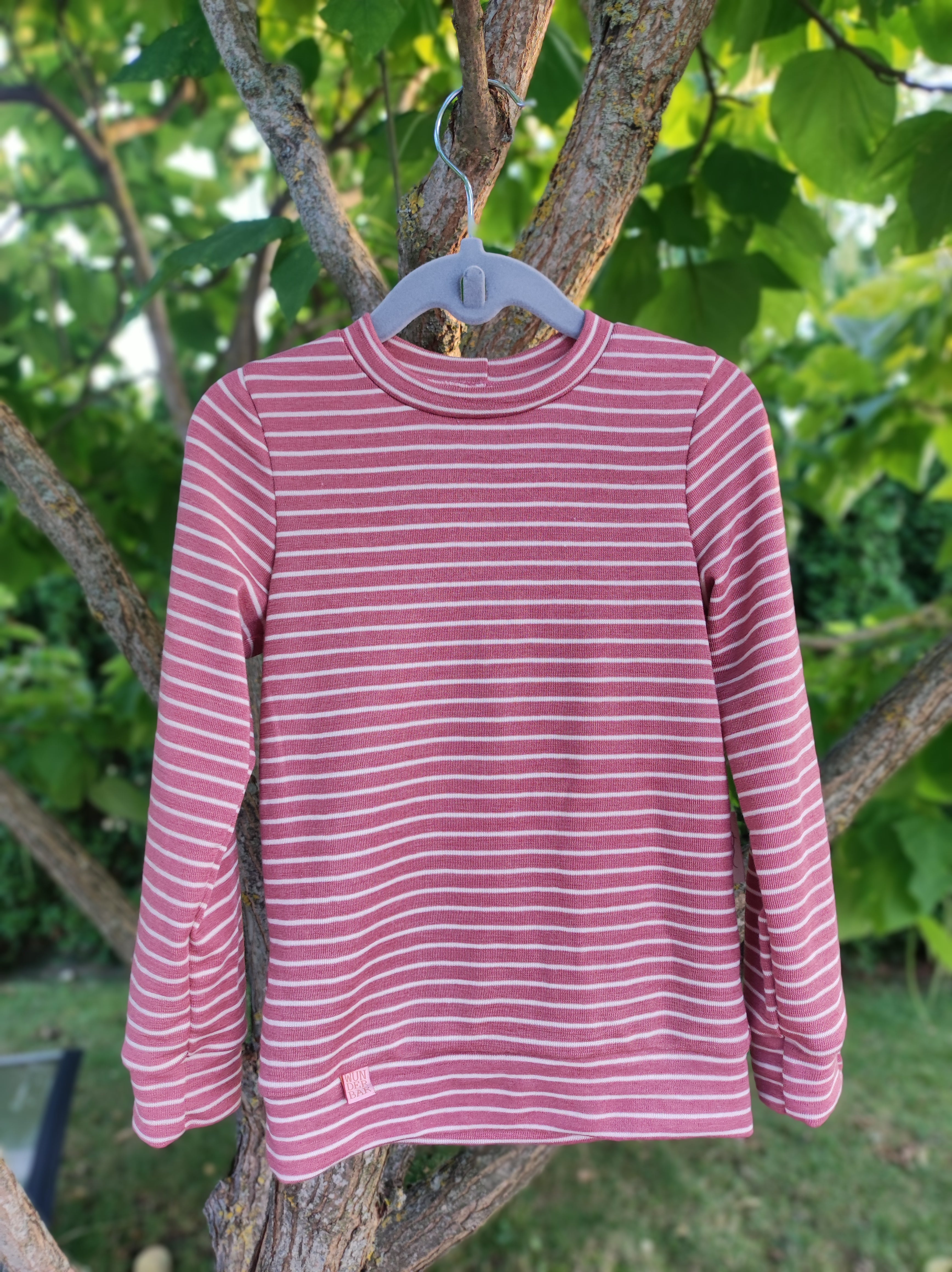 Wolle-Seide- Langarmshirt *Ringel Altrosa*