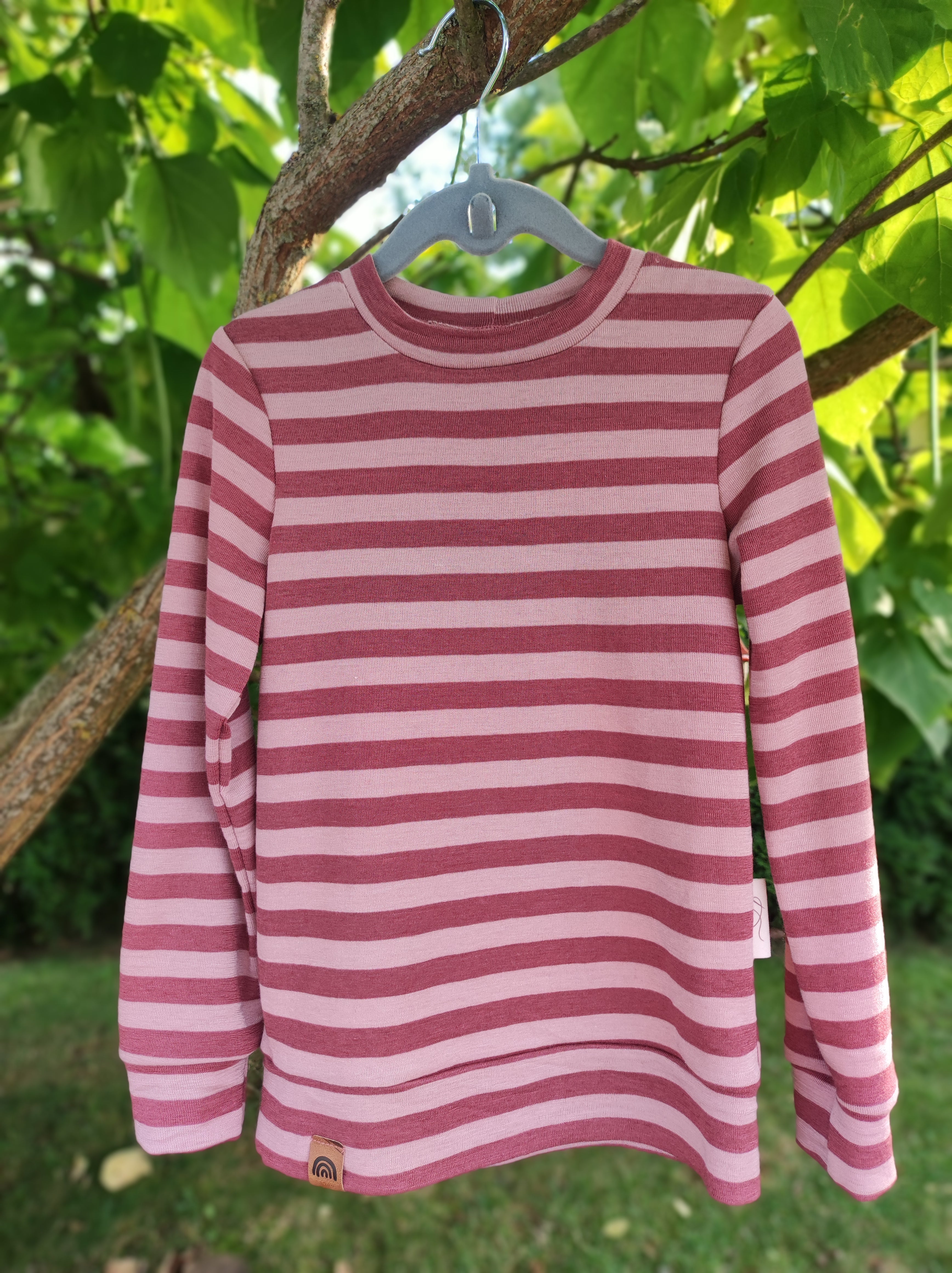 Wolle-Seide- Langarmshirt *Ringel Wildbeere*