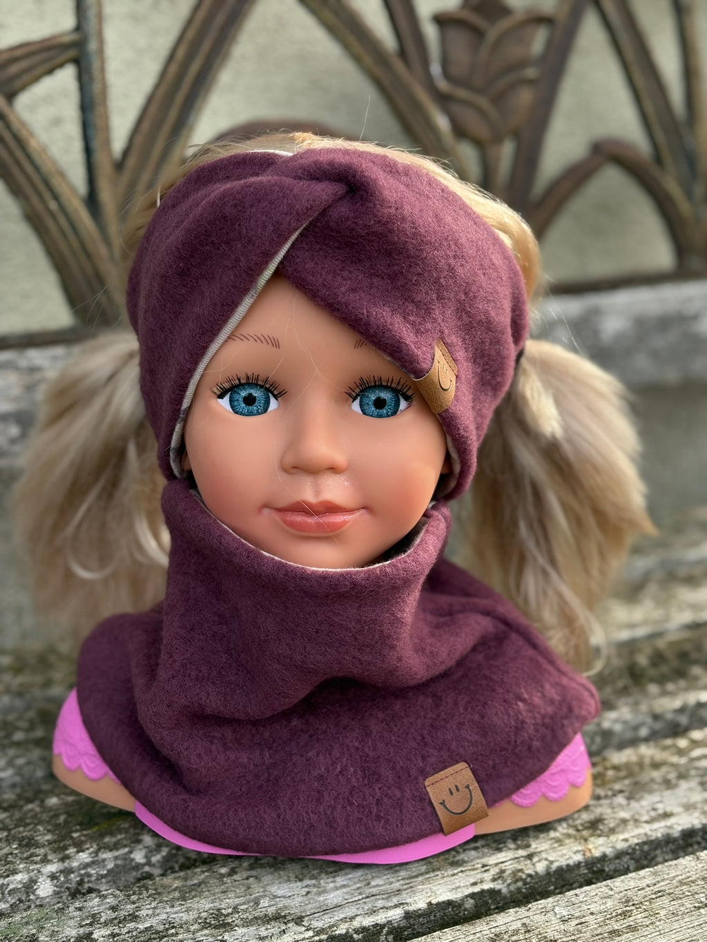 Wollfleece-Stirnband mit Twist *Bordeaux*