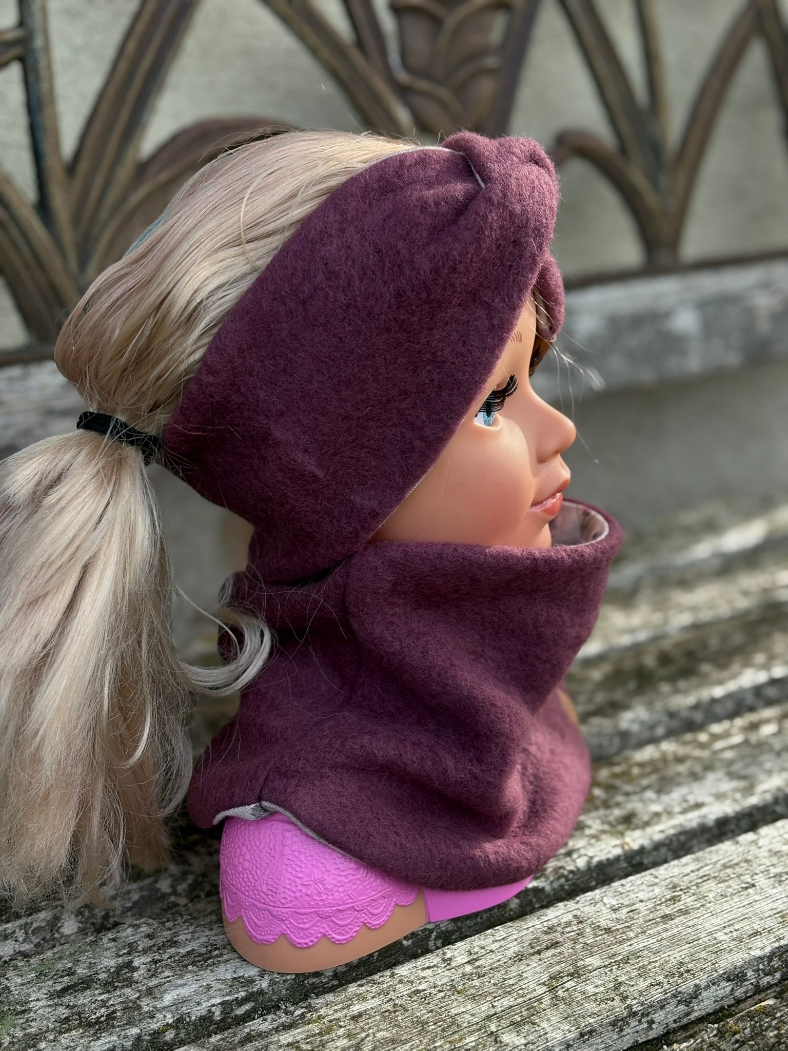 Wollfleece-Stirnband mit Twist *Bordeaux*