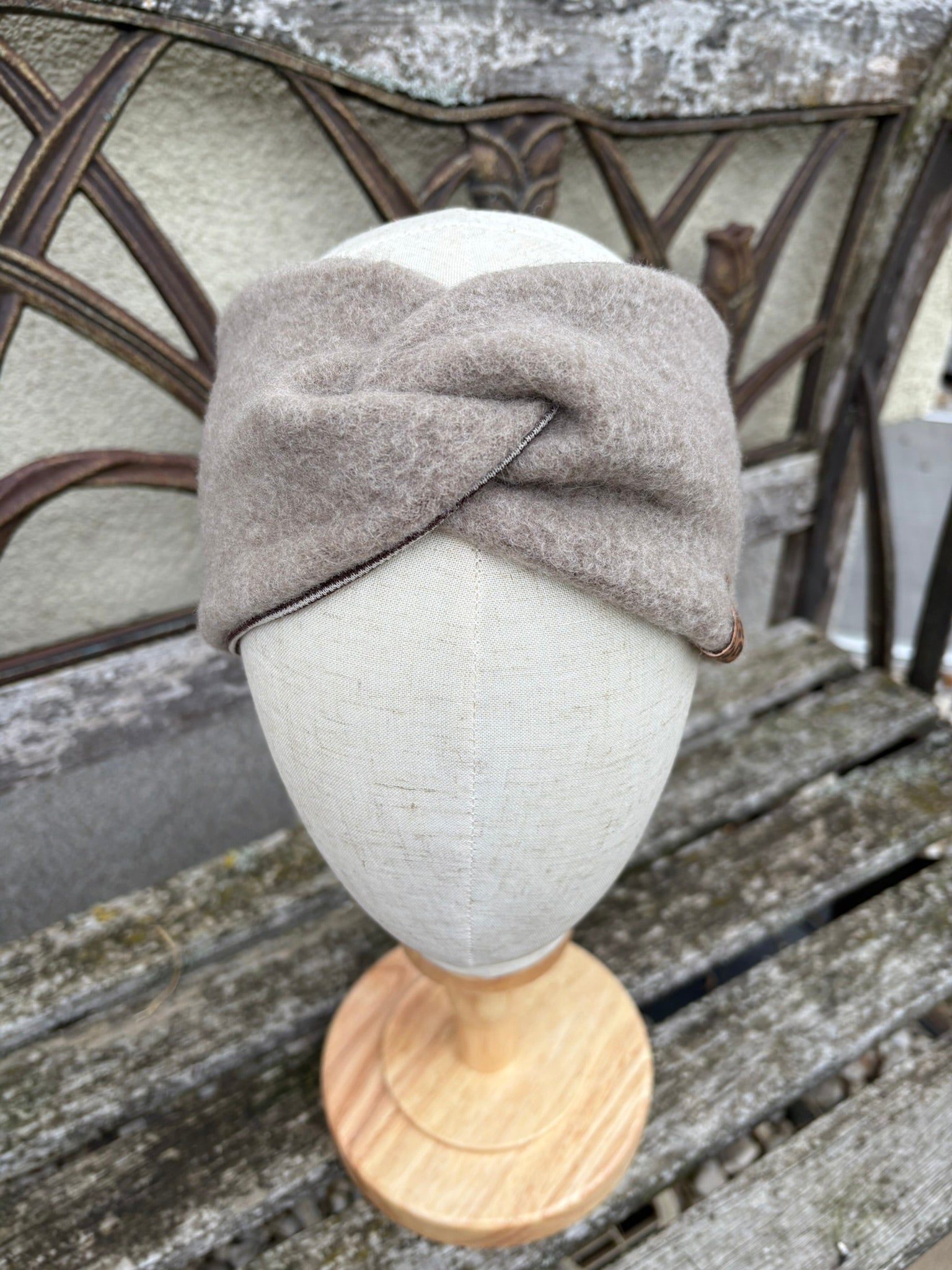 Damen Wollfleece-Stirnband mit Twist *Beige*